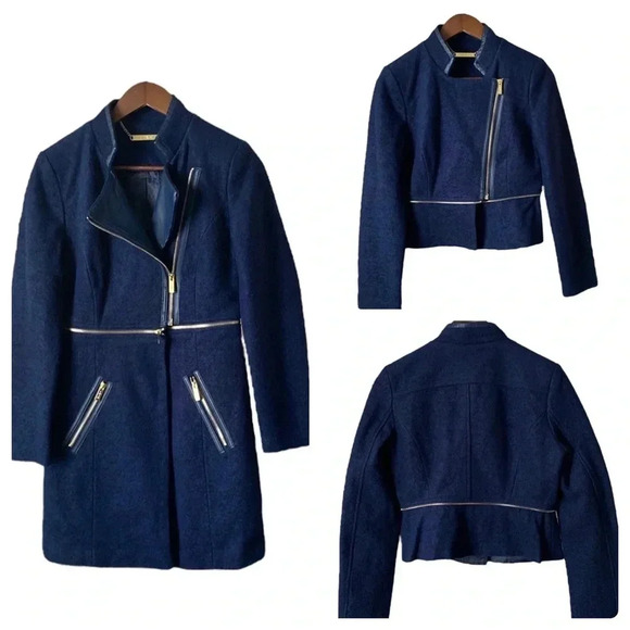 IMAN Women Platinum Rock The Runaway Transformer Wool Blend Navy Coat Size Small - Picture 1 of 15